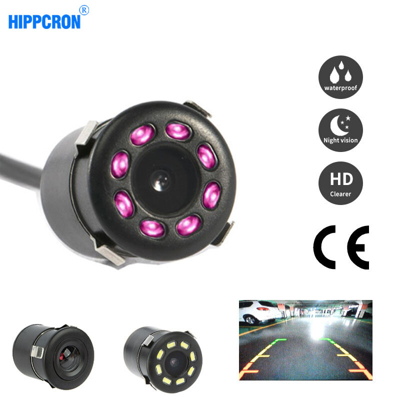 Hippcron-Câmera reversa para carro, câmera de visão traseira, visão noturna infravermelha, 8LED, carro invertendo, monitor de estacionamento automático, CCD, vídeo HD à prova d'água