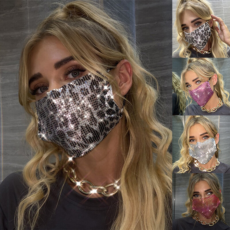 2020 Fashion Sparkly Rhinestone Mask Elastic Reusable Washable Bling Mask For Face With Rhinestone Decoration Face Jewelry
