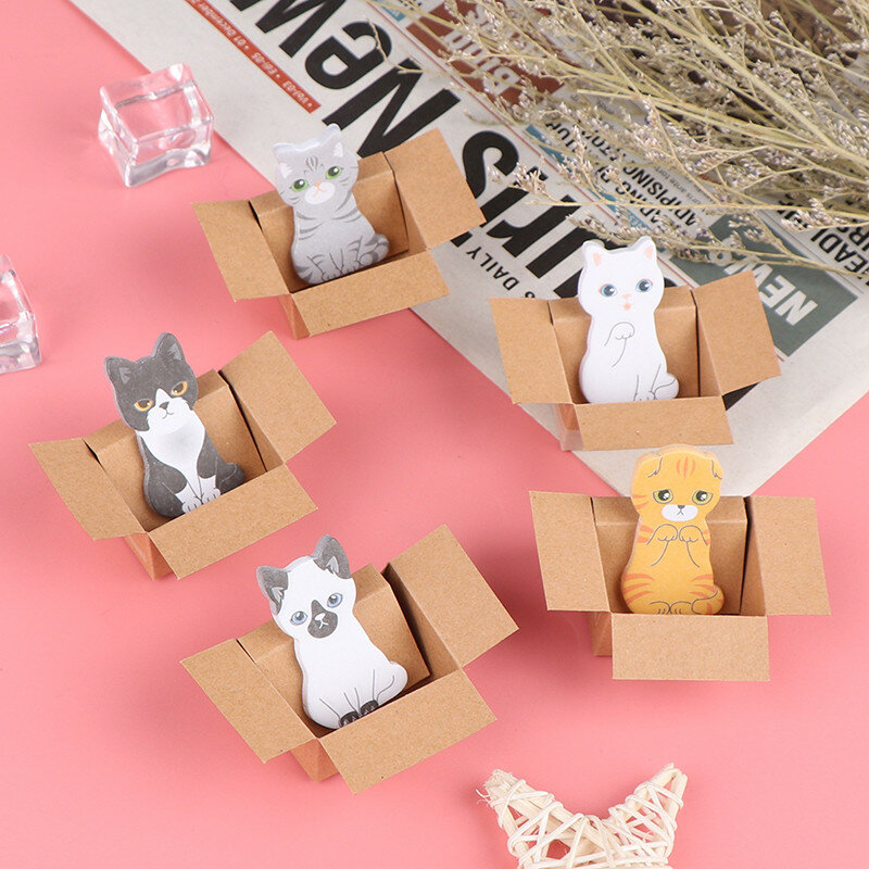 Notas adhesivas de papelería de dibujos animados, suministros escolares de oficina, Bloc de notas, pegatinas de caja de gato y perro Kawaii 3D, 1 unidad