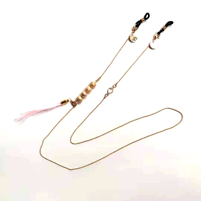 Cadena de anteojos con colgante de pluma de disco para mujer, colgante de cuello anticaída, gafas de lectura chapadas en Metal, cadena de cuentas, accesorios