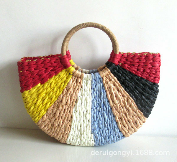 TOBO borsa in paglia intrecciata semicircolare fatta a mano nuove borse da spiaggia estive colorate borse da donna di grande capacità borsa da vacanza
