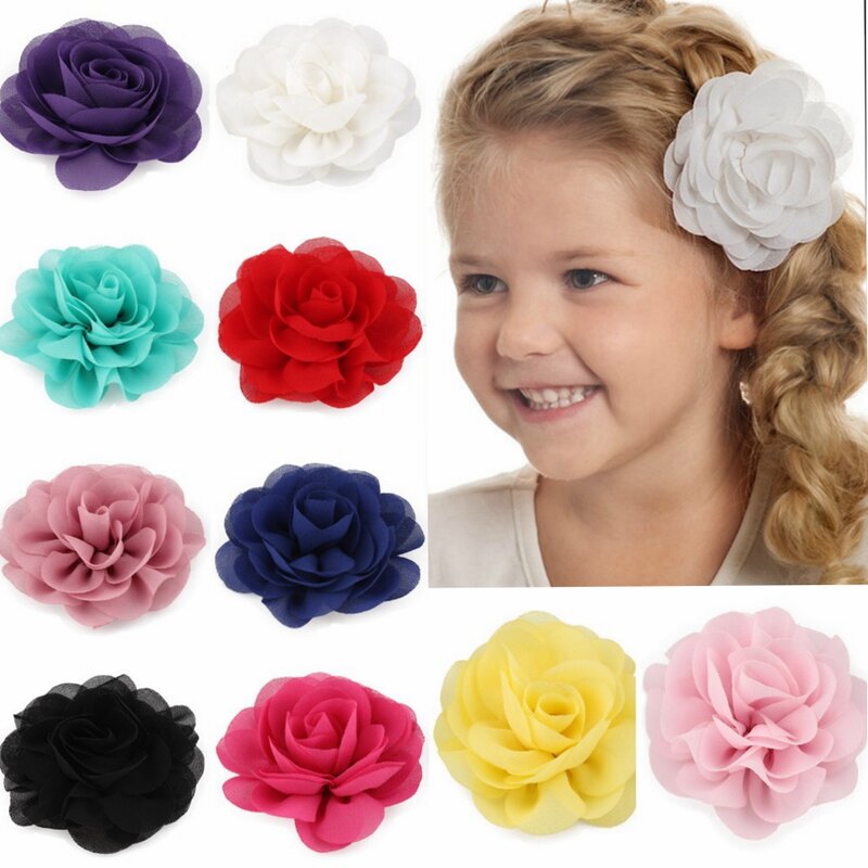 Pinzas para el pelo de flores de amapola de pétalos de gasa para recién nacido, 8,5 cm, tela de Rosa enrollada, accesorios para el cabello para niñas