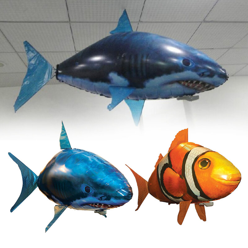 Juguetes de pesca de natación de aire, Dron Nemo, tiburón inflable, pez payaso, globo de helio, pez volador de juguete, pez de natación de aire