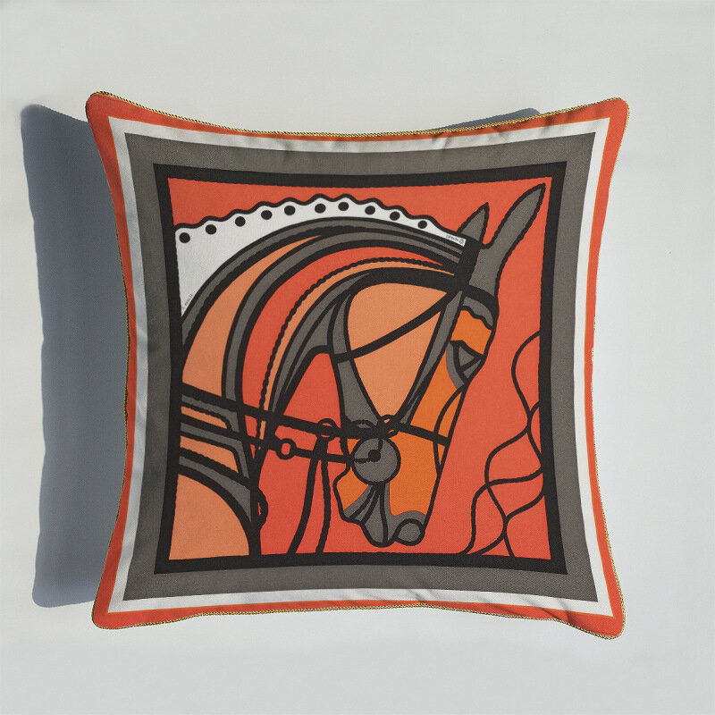 Luxo laranja cavalo veludo capa de almofada macio duplo impresso fronha casa decorativa sofá lance almofadas cavalo