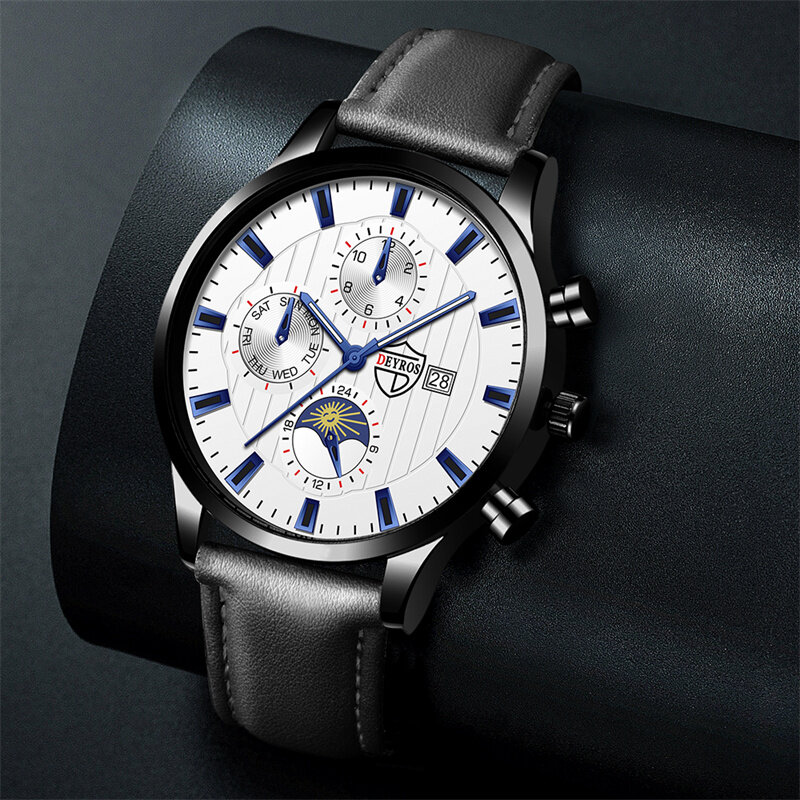 Fashion Men's Leather Watches 2023 Men Sports Casual Quartz Wristwatches Male Calendar Leather Clock Bracelets Set часы мужские