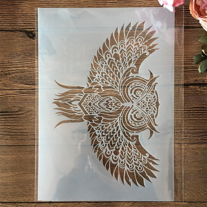 4Pcs A4 29*21cm Mandala Eule Wolf Skorpion DIY Schichtung Schablonen Malerei Sammelalbum Färbung Präge Album Dekorative vorlage