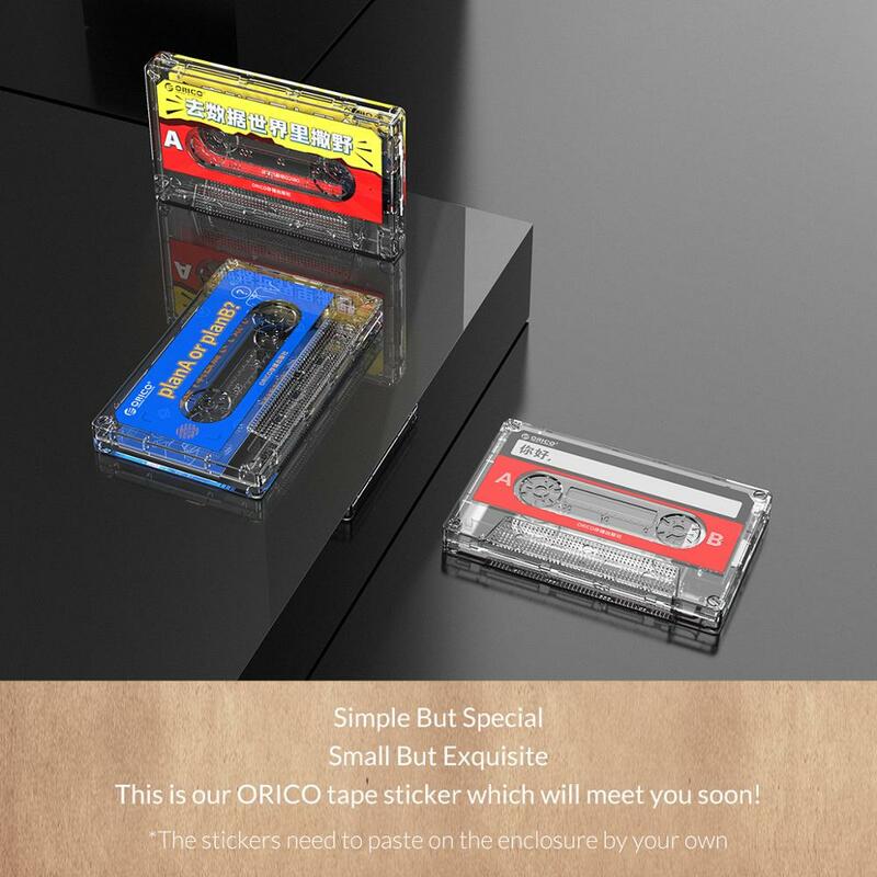 ORICO-carcasa de disco duro externo transparente, USB3.0 a SATA3.0, 2,5 pulgadas, carcasa de disco duro SSD, pegatinas DIY, diseño de cinta de casete