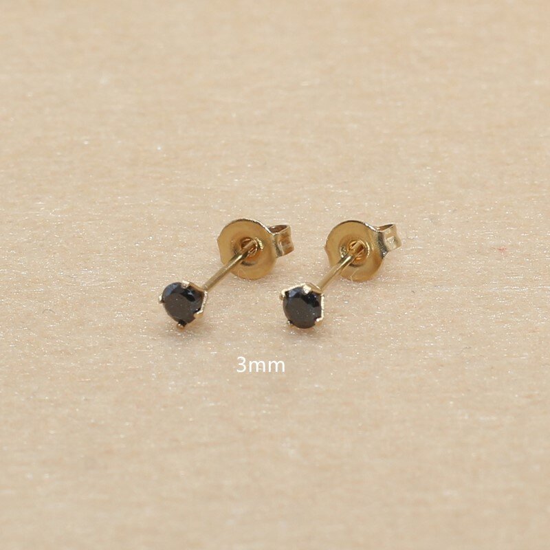Серьги-гвоздики круглые с фианитами, 3 мм