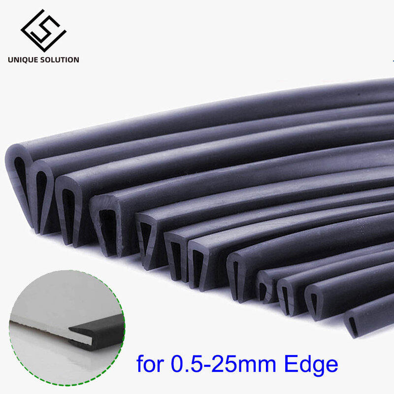 Largura interna 0.5-25mm, alta 5-41mm, 1m, 2 m, 3 m, 5m, 5m, Black Rubber Edge Strip, U Seção, Anti Oil Seal, Shield Enchoser, 10m