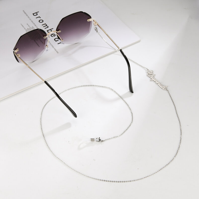 Corrente de óculos de aço inoxidável personalizada para mulheres, Correias de óculos de sol, Jóias personalizadas, Custom Name Mask Chain