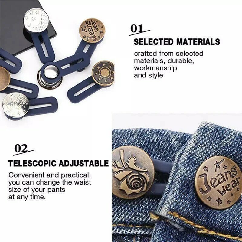 Jeans Intrekbare Knop Broek Tailleband Expander Verstelbare Afneembare Uitgebreide Gesp Metalen Kleding Ceinture Naaien Knoppen