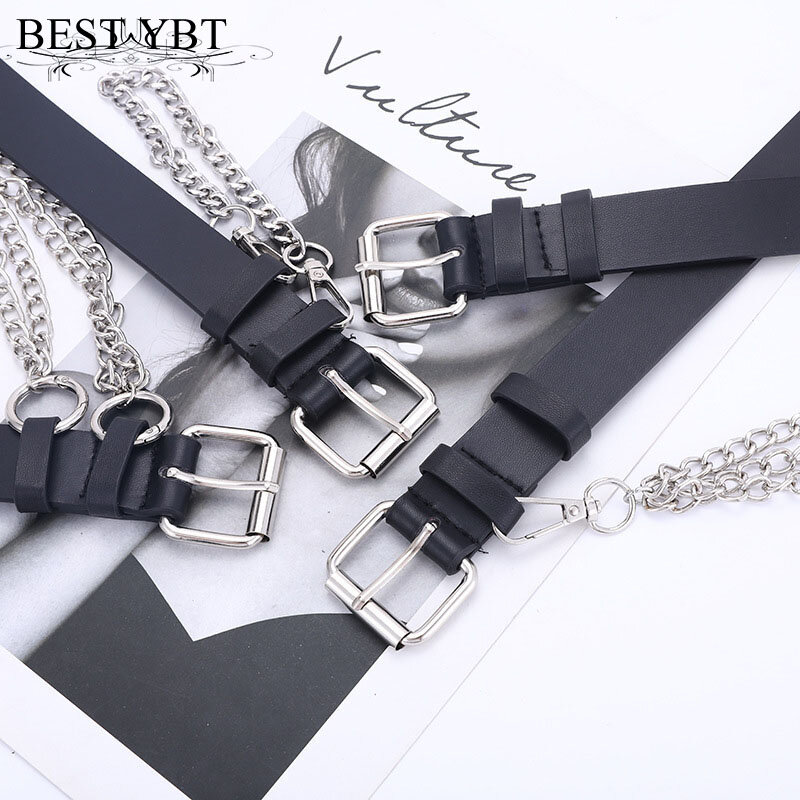 YBT – ceinture en simili cuir pour femmes, en alliage, boucle ardillon, chaîne suspendue, Style Punk, tendance, décorative, pour Jeans