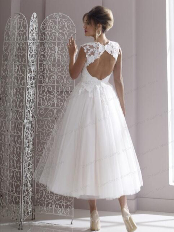 Vintage nowa krótka suknia ślubna kochanie do kostek otwarta suknia ślubna sukienka bez rękawów De mariage Custom Made White