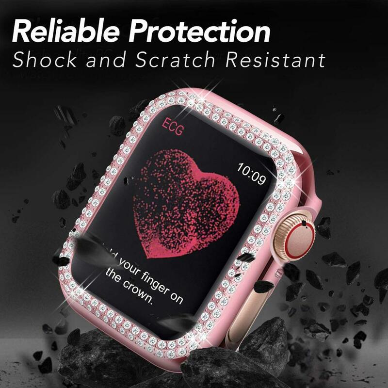 Diamond Cover For Apple watch Case 44mm 40mm 42mm 38mm Double Rhinestone Bumper Protector iWatch series 6 5 4 3 SE 7 45mm 41mm