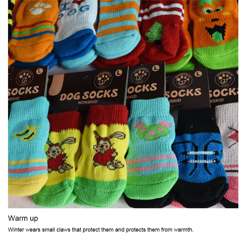 Niedliche Cartoon Haustier Socken warme Hunde Welpen Haustier strickt Socken Anti Slip Skid Bottom warme Welpen schuhe sind weiche Hunde zubehör