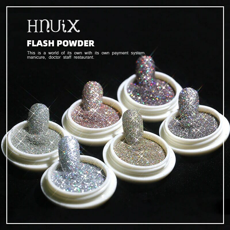 HNUIX Holographic Quicksand Nail Powder Glitter Nail Art Decoration Holo Acrylic Glitter Shimmer Pigment DIY Manicure Tools