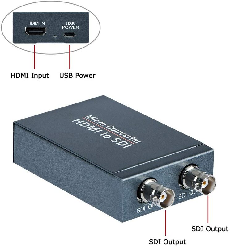 Micro convertisseur HDMI à SDI, une sortie HDMI en deux, Micro convertisseur (avec adaptateur d'alimentation, Audio intégré, Support HDMI 1.3)