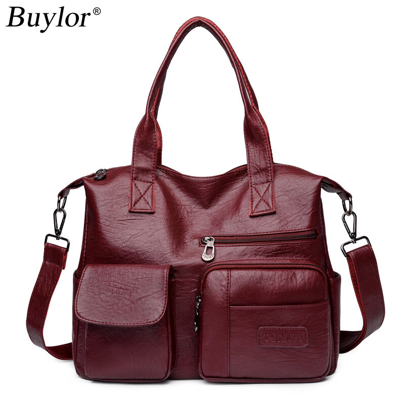 Buylor 2021 Vintage Women's Bag PU Leather Shoulder Bags for Women Large Ladies Soft Tote Handbags Luxury Trendy Messenger Bag