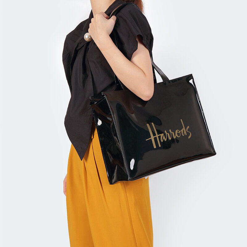 KOKOPEAS-Bolso de compras ecológico para mujer, bolsa de hombro de PVC reutilizable, impermeable, de gran capacidad, estilo londinense