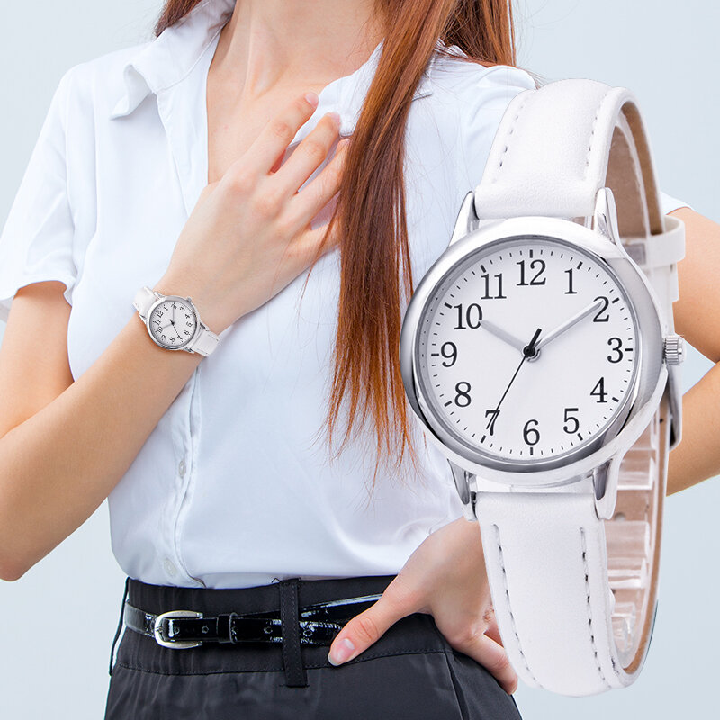 Reloj de pulsera con números árabes, pulsera de cuero sintético, 31mm, movimiento japonés, fácil de leer