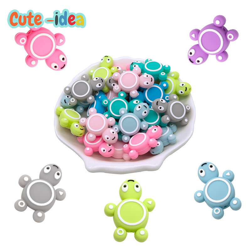 Cute-idea 10pcs Silicone Turtle Beads Mini Tortoise Animal Teething Teether Pacifier Chain Toys Accessories BPA Free Baby Goods