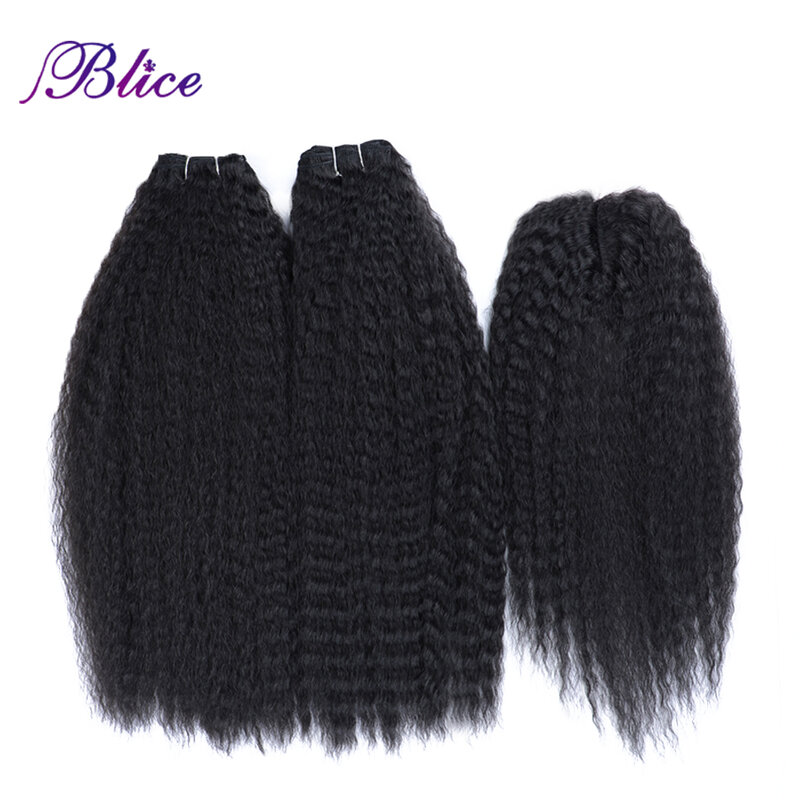 Blice Synthetic Hair Bundles With Closure 2 Pieces Kinky Straight Hair Weaving With Closures For Women 10-30 Inch