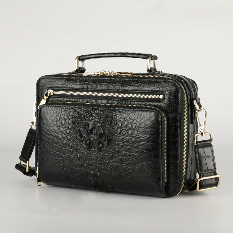 Bolso de mano de piel de cocodrilo auténtica para hombre, maletín pequeño con cremallera, de diseñador, informal, de negocios