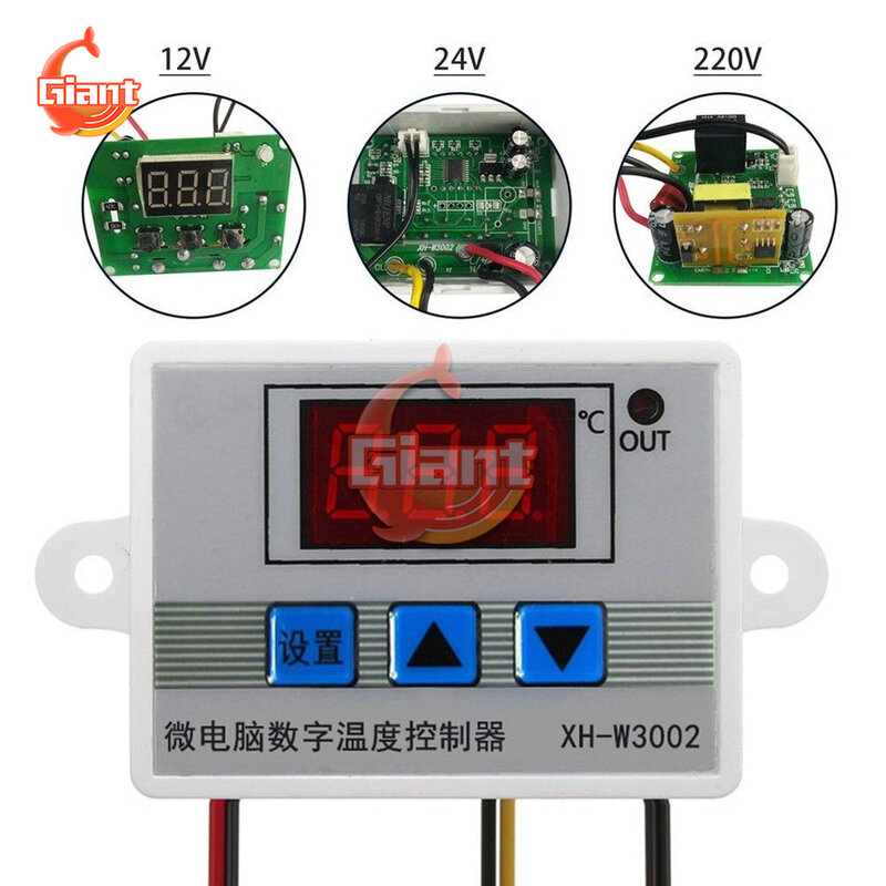 Termostato regulador digital led, controle de temperatura digital w3002 12v 24v 110v 220v para geladeira, aquecimento e resfriamento