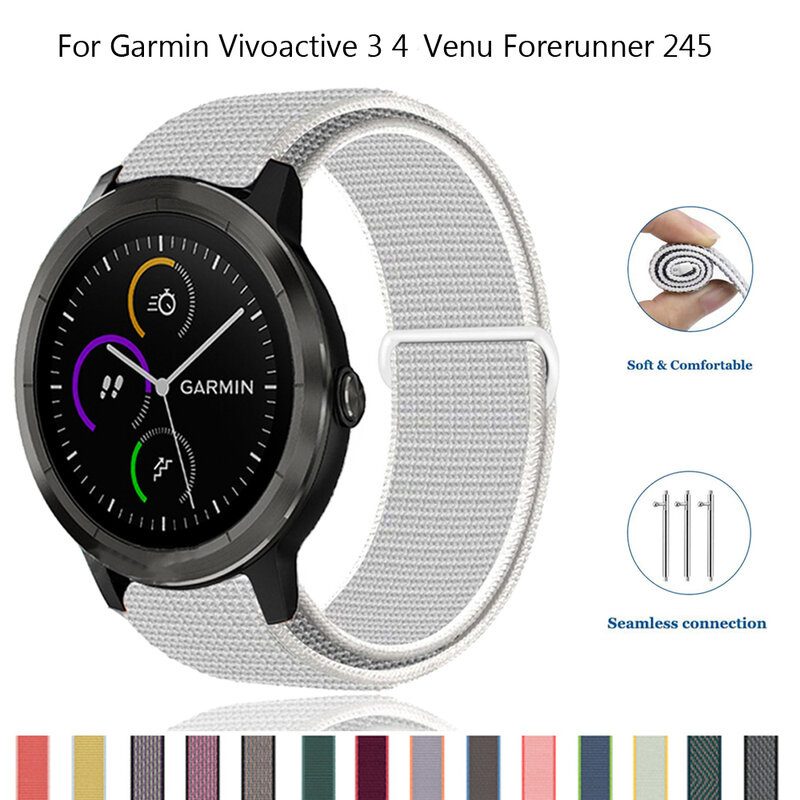 Bracelet en nylon pour Garmin venu sq Forerunner 245, bracelet de montre de sport, boucle de poignet pour Garmin vivoactive 3 4