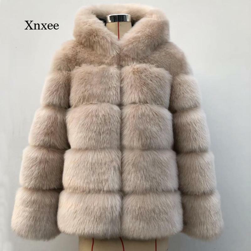 Manteau de fausse fourrure épais et chaud pour femme, à capuche, à manches longues, de luxe, grande taille, hiver
