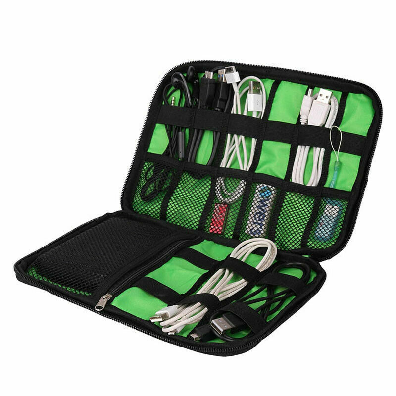 Bolsa de almacenamiento unicolor con cremallera para teléfono móvil, organizador de accesorios electrónicos con cable de carga USB, bolsa portátil de inserción de viaje