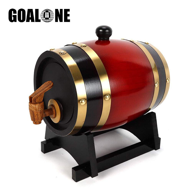 Goalone-mini barril de madeira para cerveja, 1.5/3 litros, equipamento de preparação de cerveja em casa, barril, torneira, dispensador de vinho, uísque, dourado