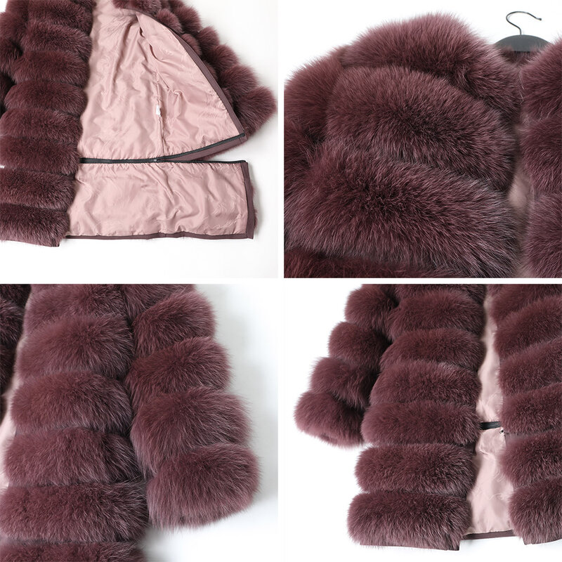 Casaco de pele de raposa real, letras compridas e curtas, casaco de couro e grama de raposa natural, moda de inverno 100%