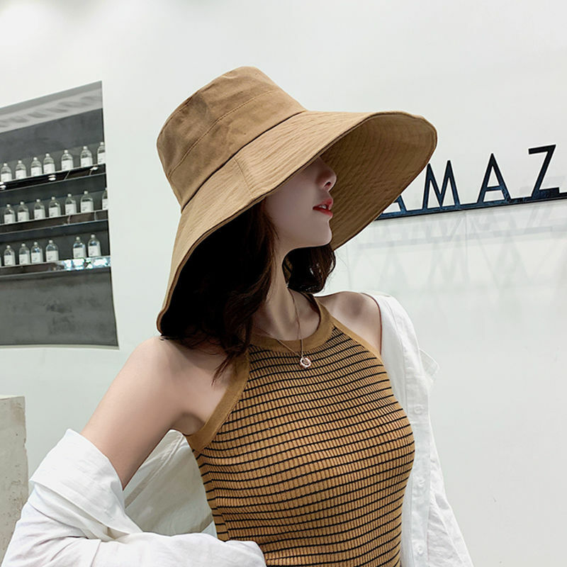 Hats Women Bucket Big Shade Sun-protection Drawstring Female Vacation Caps Leisure Fashion Fisherman Lady All-match Simple Daily
