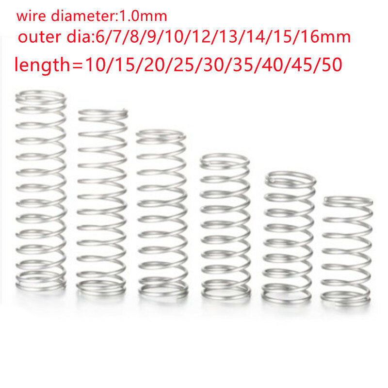 10pcs/lot 1.0mm Stainless Steel Compression spring OD  6mm 7mm 8mm 9mm 10mm12mm 13mm 14mm 15mm 16mm Y-Type Rotor Return Spring