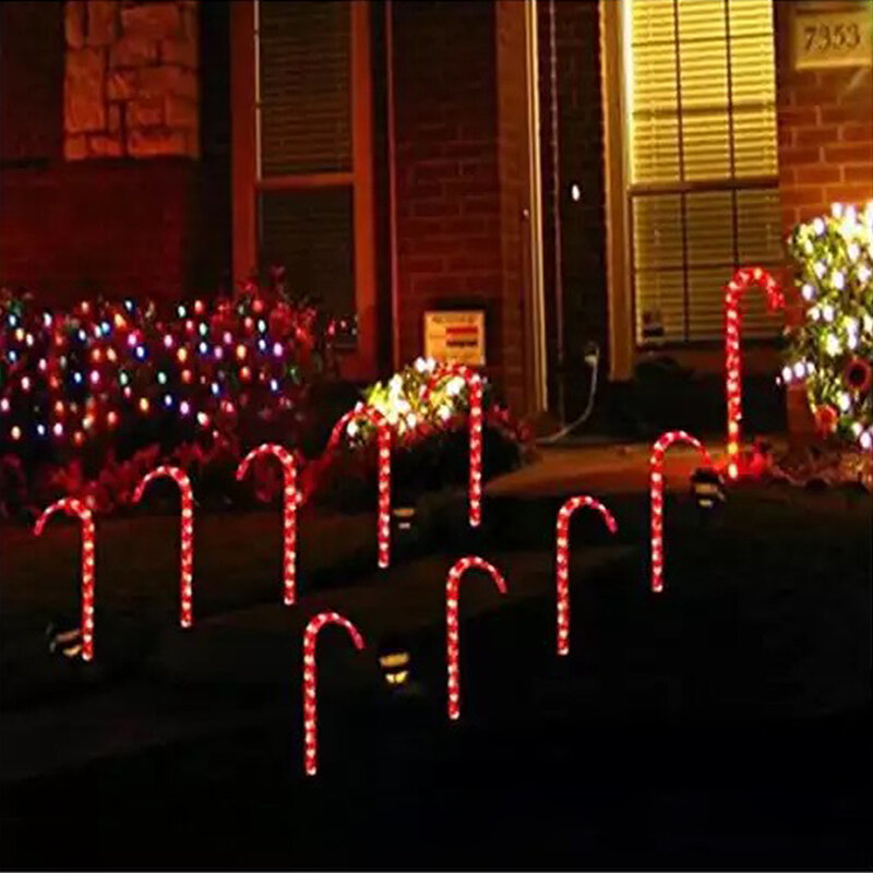 Solar Power Christmas Candy Cane Lights, Solar Lawn Lamp, Luzes solares ao ar livre, LED Xmas Decor, Garden Pathway Yard, Novo