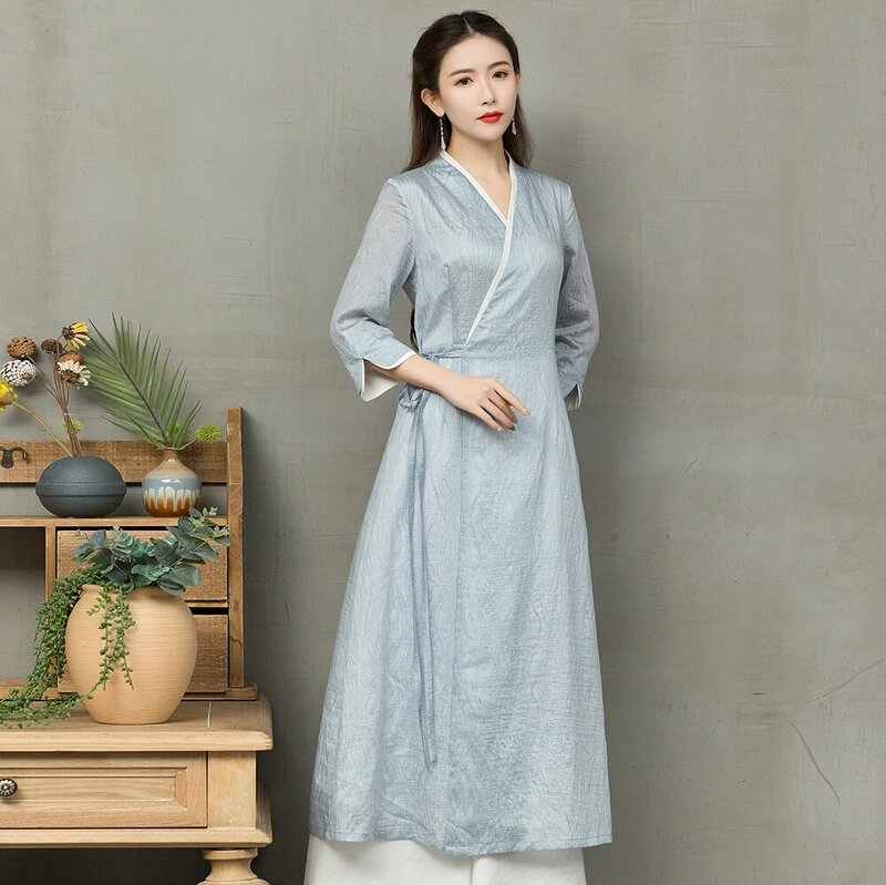 2021ใหม่แฟชั่นสีเทาสีฟ้าจีนแบบดั้งเดิม Hanfu ชุดสำหรับคอสเพลย์โบราณจีน Song Dynasty เสื้อผ้า