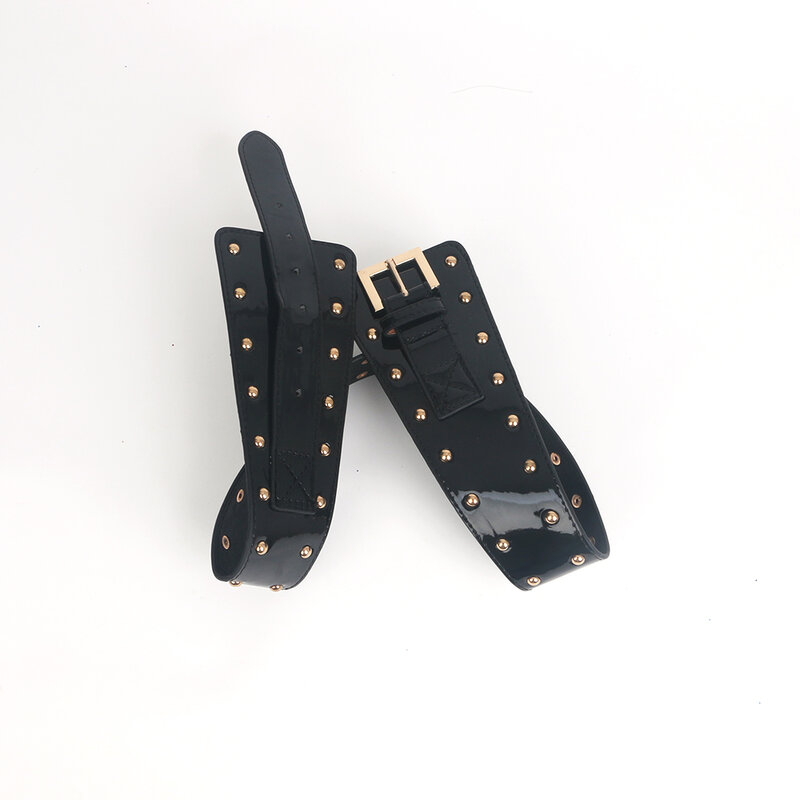 Cummerbund – ceinture large en cuir Pu brillant pour femme, large et ajustable, avec boucle à ardillon