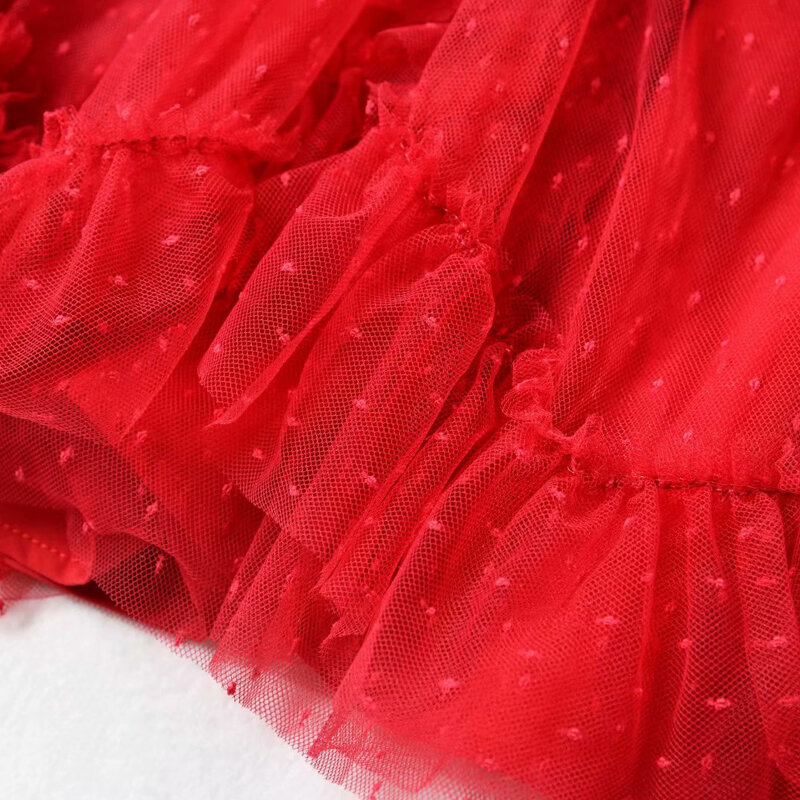 Vestido longo vintage de bolinhas feminino, elegante e chique vestido de festa, babado em cascata, malha vermelha, doce chique, moda verão, novo, alta qualidade