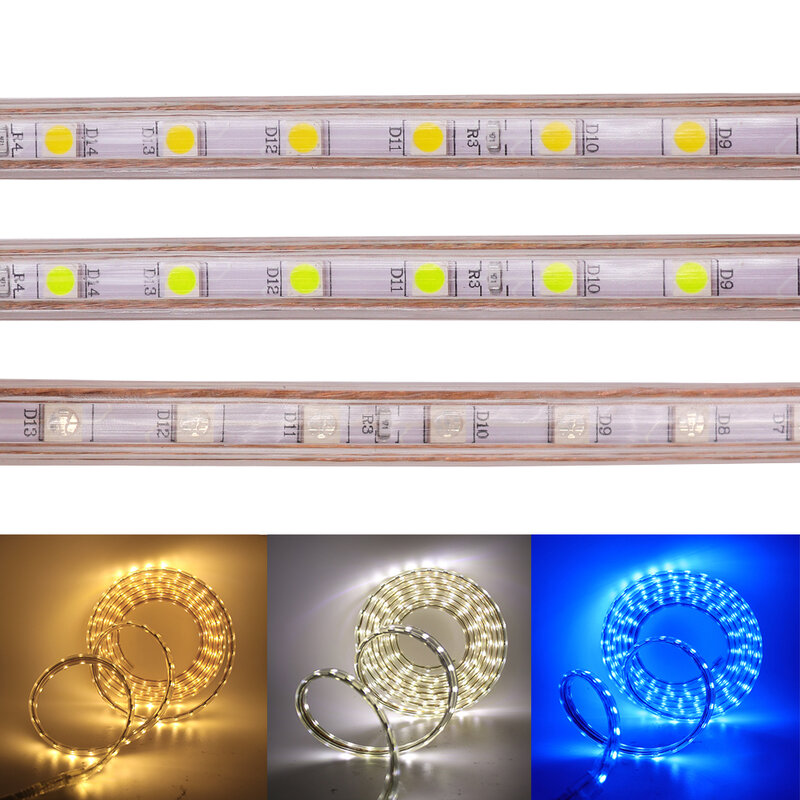 SMD 5050 Lampu LED Strip Fleksibel AC220V 60LEDs/M Lampu Led Pita Tahan Air dengan Steker Daya Inggris 1M/2M/5M/10M/15M/20M/50M/100M