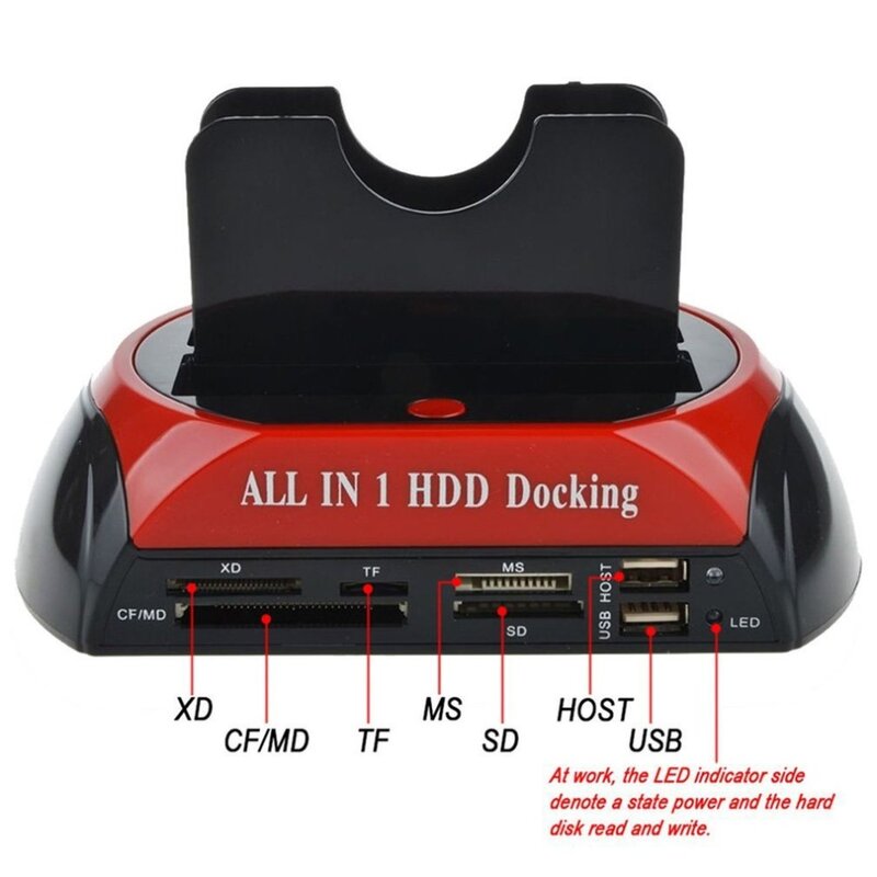 Wielofunkcyjna stacja dokująca HDD Dual USB 2.0 2.5/ 3.5 Cal IDE SATA zewnętrzny dysk twardy Box obudowa płyty dysku twardego czytnik kart