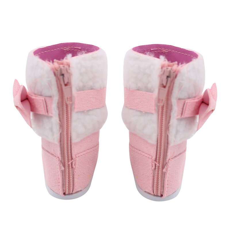 Moda boneca sapatos rosa pelúcia zíper botas de neve com arco para 43cm bebê e 18 dolls americano bonecas brinquedo acessórios presente natal