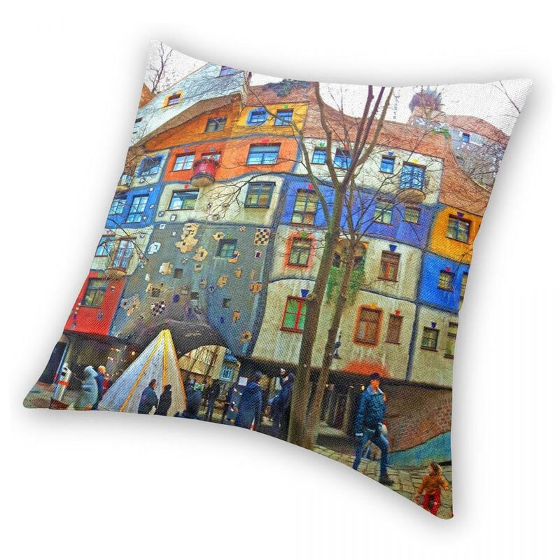 Hundertwasser House Vienna Square Pillowcase Polyester Linen Velvet Printed Zip Decor Pillow Case Sofa Seater Cushion Cover