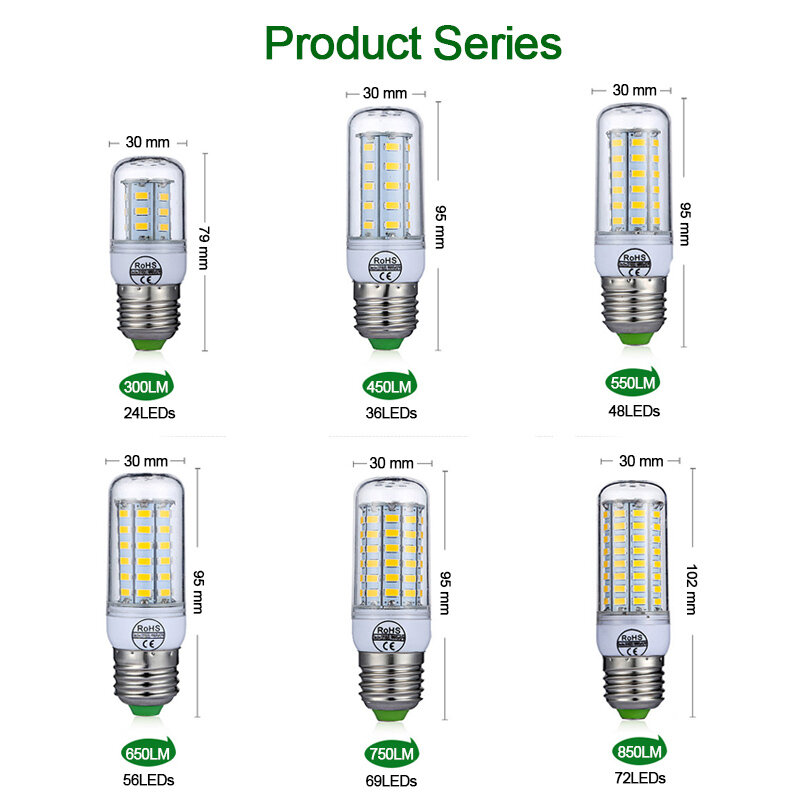 Cx-lumen e27 ledランプ,220v,smd 5730 e14 ledライト,24,36,48,56,69,72 led,家庭用照明用コーンコブ電球シャンデリア