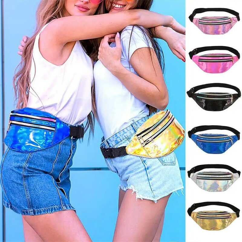 Holographic Waist Packs Laser Bag Shoulder Travel Bag Hologram Fanny Pack Slim Shiny Neon PU Bum Bag Laser Phone Pouch 2021