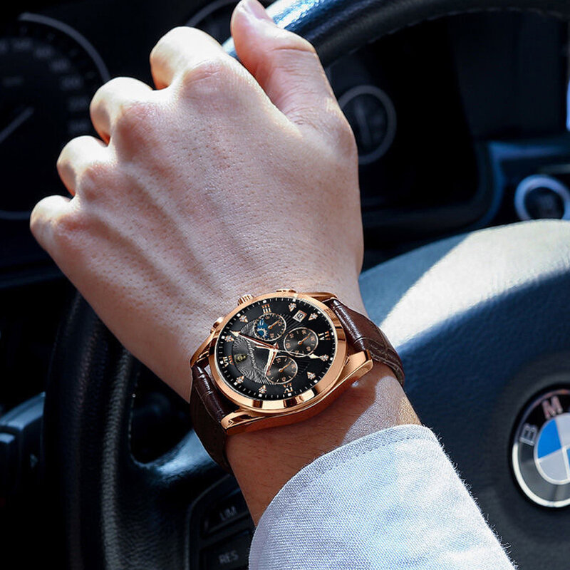 POEDAGAR orologio da uomo nuovo Top Brand Luxury impermeabile luminoso orologio da polso sportivo al quarzo militare in vera pelle Relogio Masculino