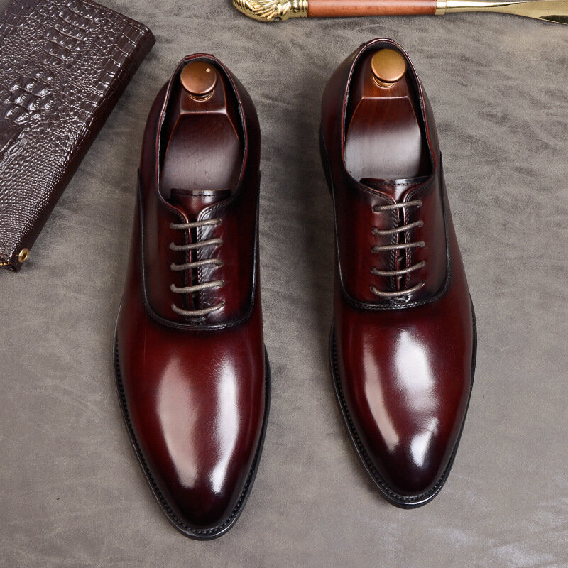 Mens Sepatu Formal Kulit Asli Oxford Sepatu untuk Pria Italia 2020 Dress Sepatu Pernikahan Tali Kulit Bisnis Sepatu 869