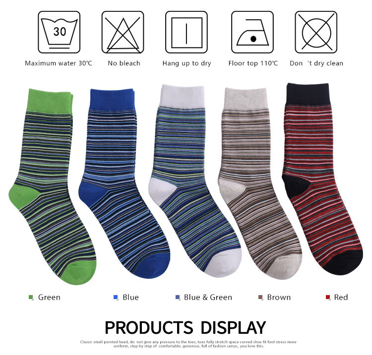 5 Pairs Large Colorful Striped Men's Cotton Socks Gradient Happy Mid Calf Man Thick Warm Sock High Quality Calcetines EU45 46 47
