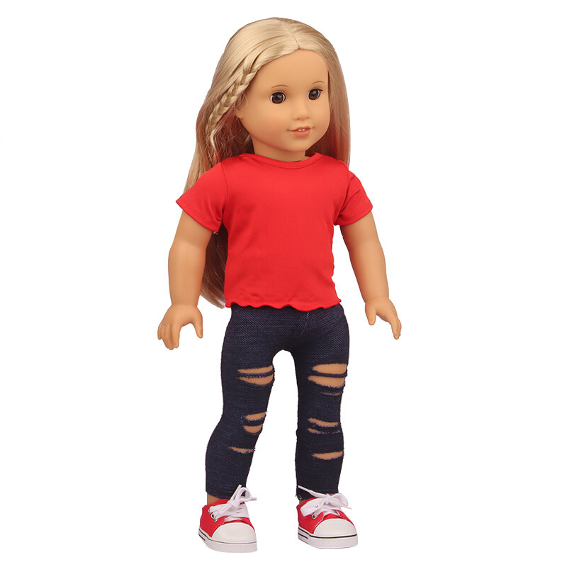 4 kolory bawełniany materiał lalki T-shirt dla 18 Cal amerykańska lalka wokół szyi z krótkim rękawem T-shirt dla 43cm noworodki Bebe Doll