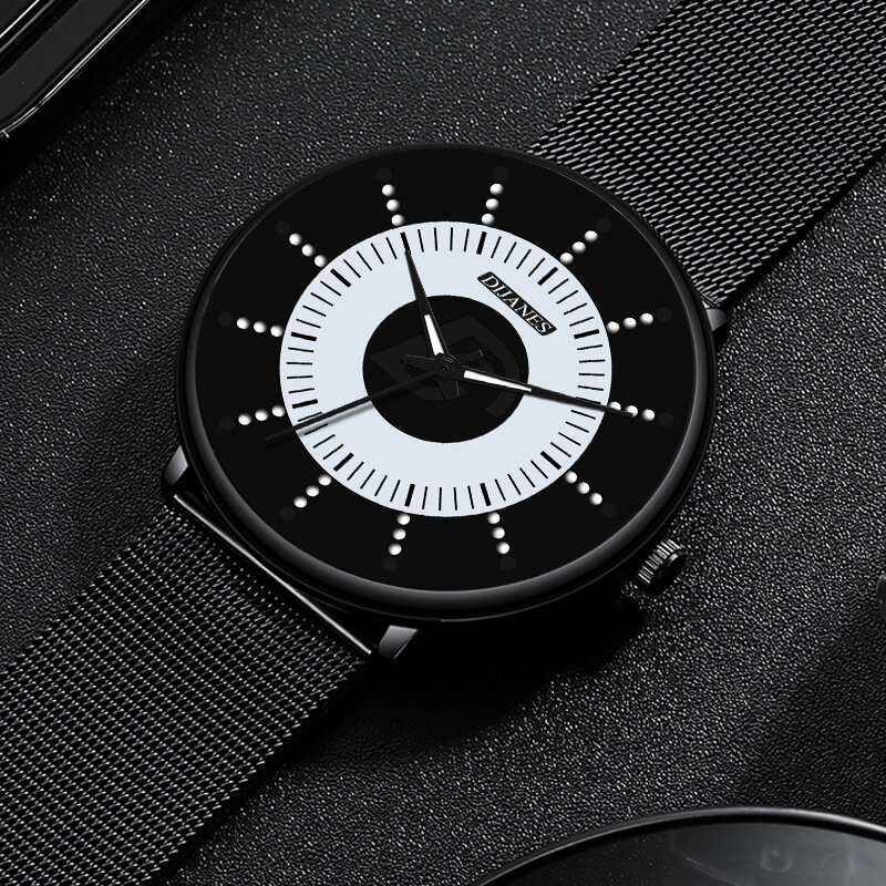 Reloj de cuarzo minimalista para hombre, cronógrafo clásico de lujo, informal, de negocios, con correa de malla, luminoso, color negro